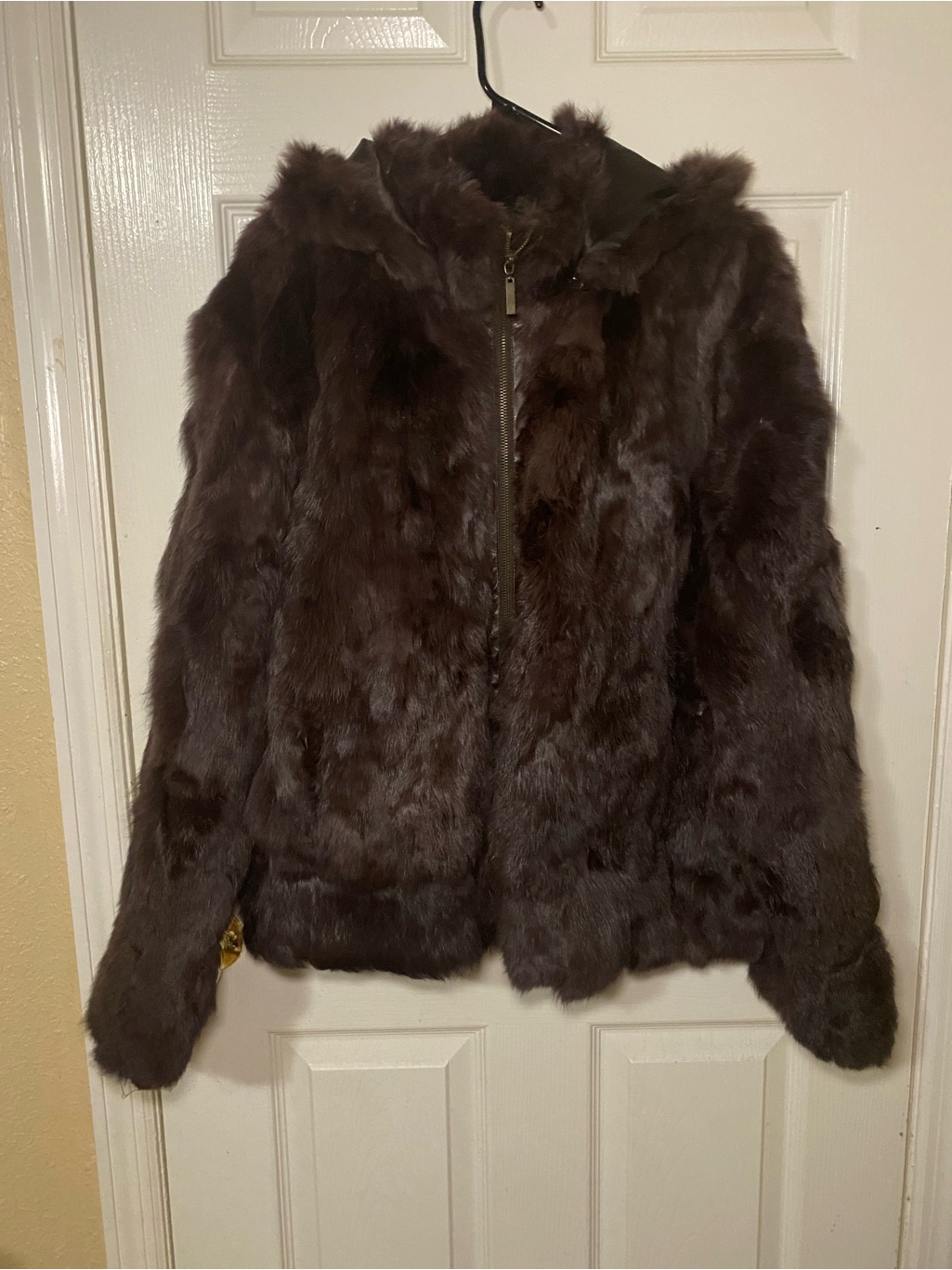 Ashley Stewart Brown Plush Rabbit Fur Hooded Jacket